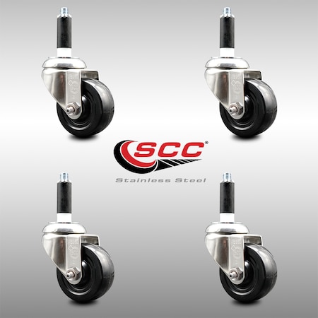 Service Caster 3 Inch 316SS Soft Rubber Wheel Swivel 3/4 Inch Expanding Stem Caster Set SCC SCC-SS316EX20S314-SRS-34-4